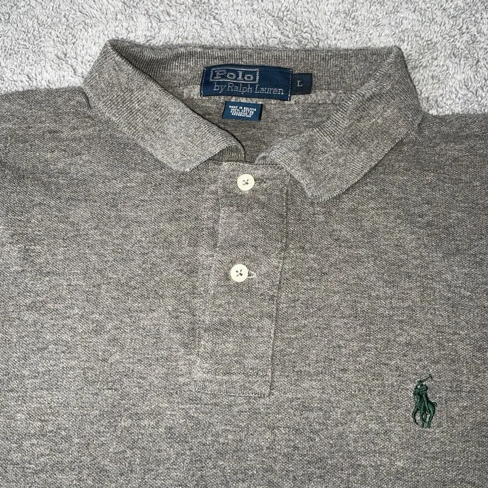 VINTAGE Polo Ralph‎ Lauren Shirt Adult Large Grey Short Sleeve Green Pony Men's